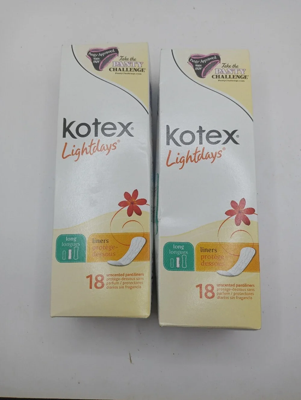 Kotex Lightdays Long Unscented Pantiliners 2 Packs Of 18 Each NEW